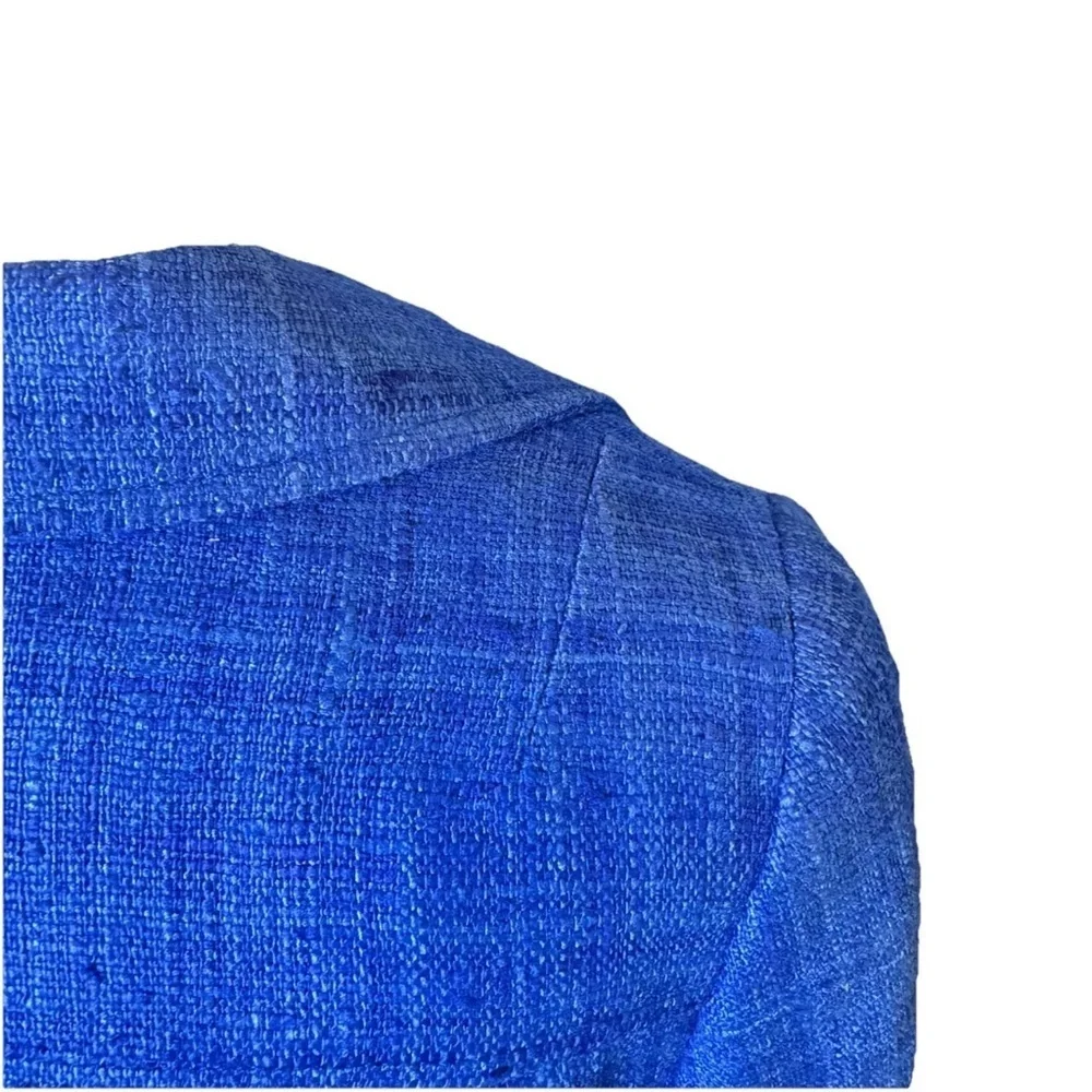 CARLISLE Blue Silk Tweed Zip-Front Jacket Blazer US 2 UK 4 Cropped Preppy Mod - Picture 8 of 10